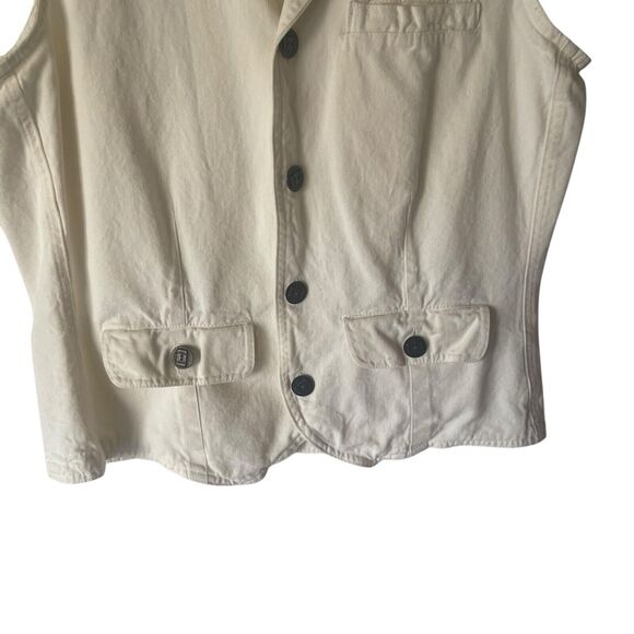Chico's Cargo Vintage Size 1 Medium White Cotton Boho Tropical‎ Outdoor Vest - Picture 3 of 9
